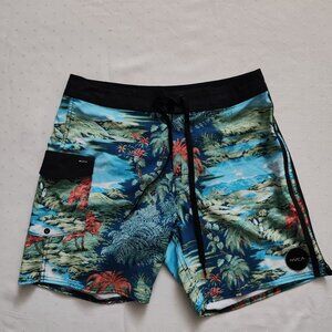 RVCA Industry Men’s Board Shorts Size 31 - Tropical Landscape Print Swim Trunks